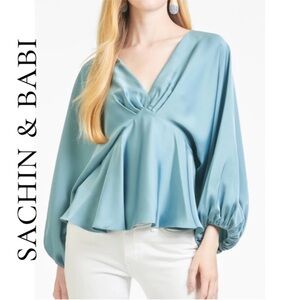 Sachin + Babi Seaglass Blouse with Elegant Draping